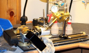 Overall view of the concave faceting machine with doped heliodor.  